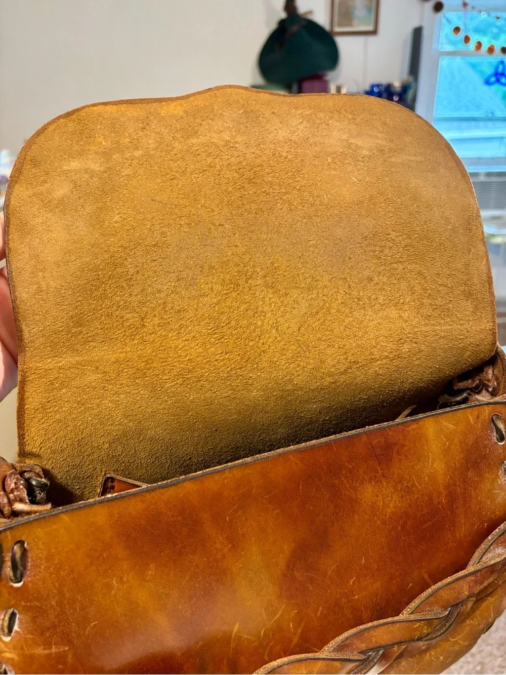 Vintage Brown Leather Braided Crossbody Bag